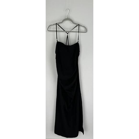 MNG Mango Ruched Midi Dress Womens Size 10 Square Neck New Black Sleeveless - Picture 6 of 16